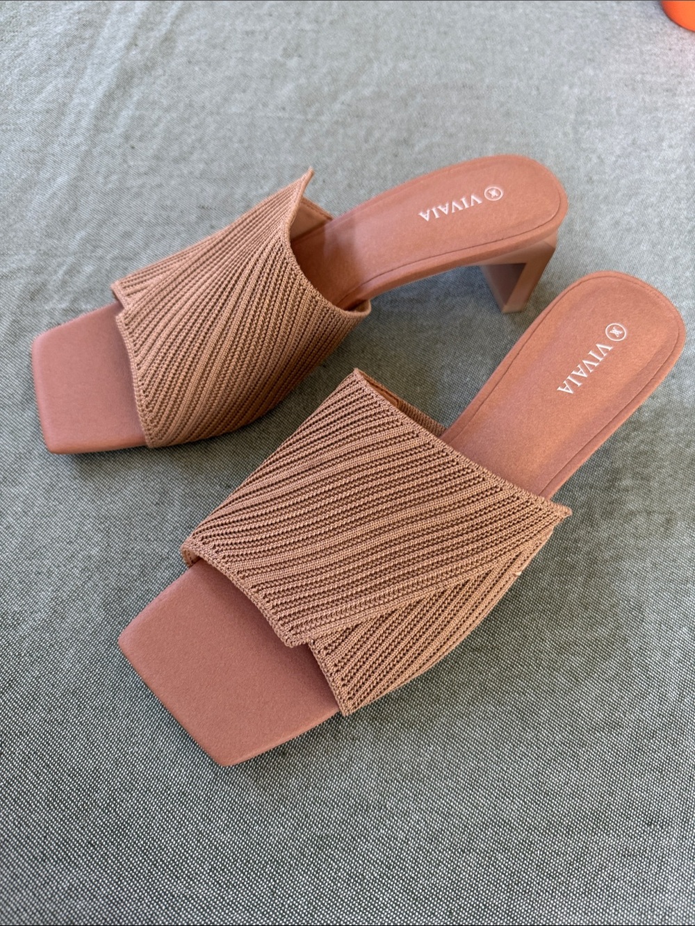 Viviana Textured Knit Block Heel Mules in Warm Tan